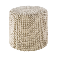 Beige Woven Wool and Polyester Ottoman