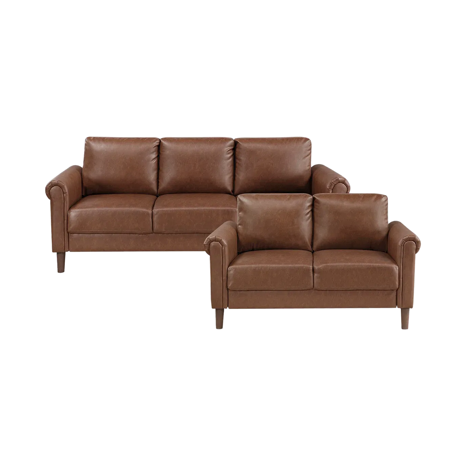 Classic Brown Faux Leather 3 + 2 Sofa Set