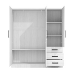 White Wooden 3-Door Wardrobe with Drawers