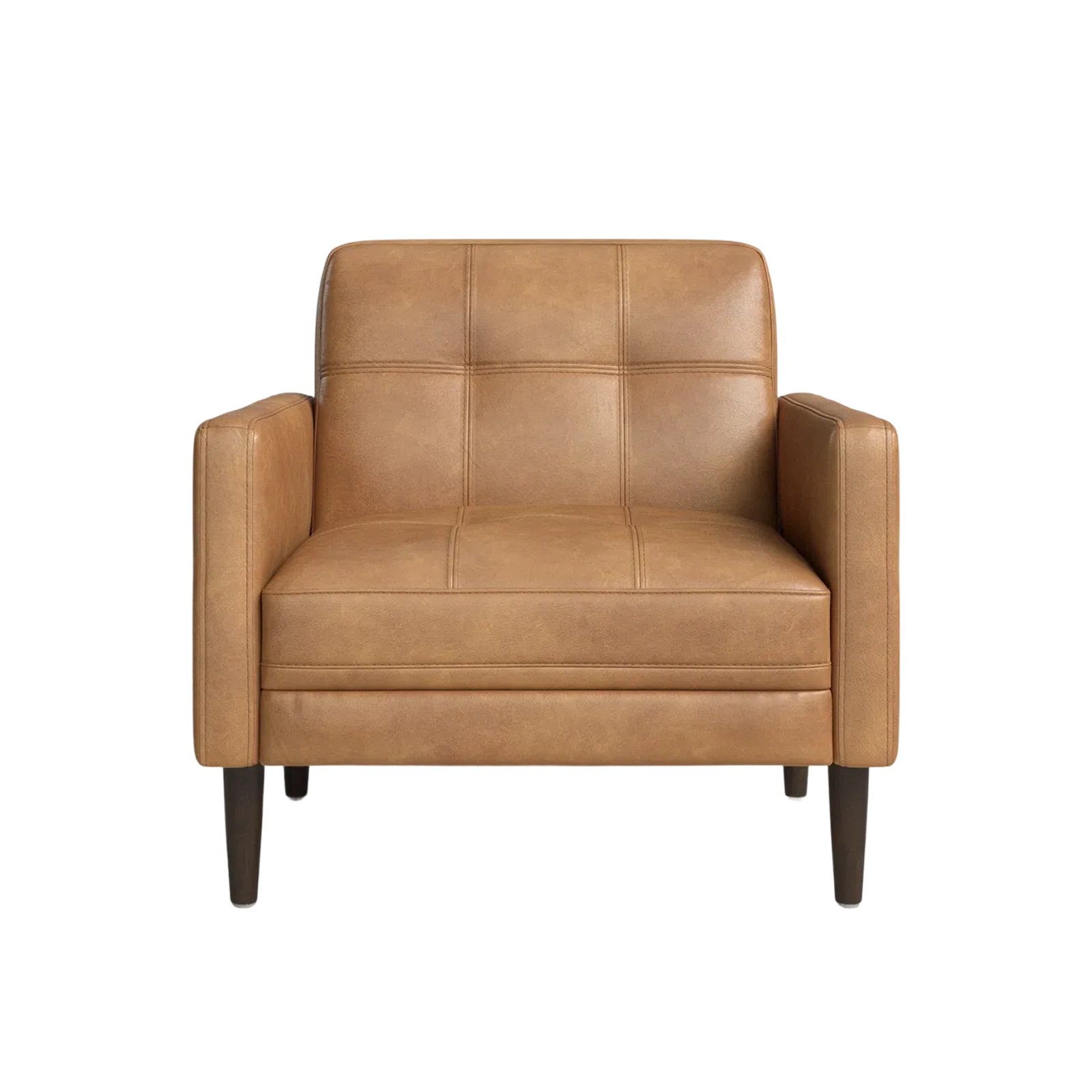 Tan Leather Mid-Century Armchair