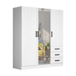 White Wooden 3-Door Wardrobe with Drawers