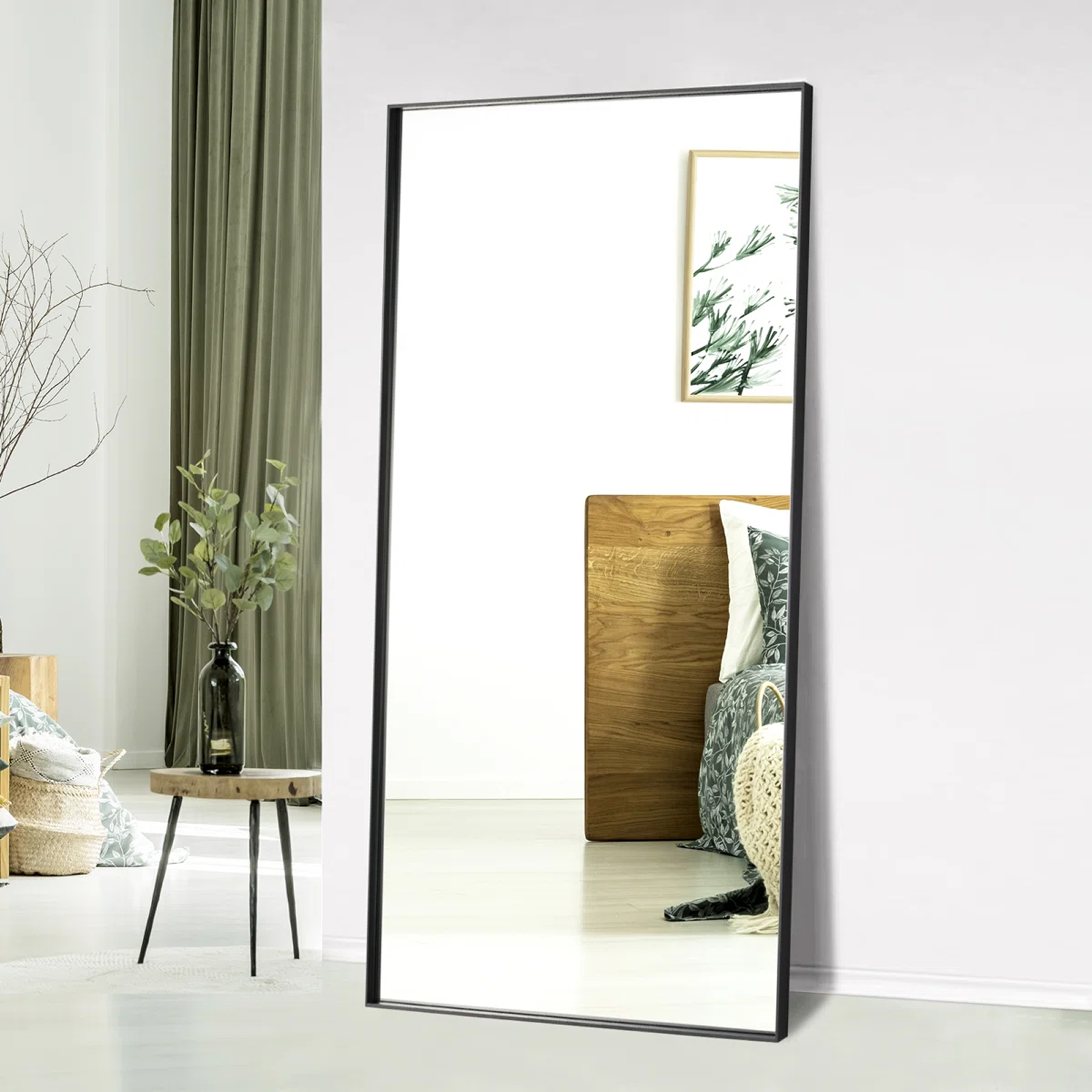 Slim Rectangular Wall Mirror with Black Edge