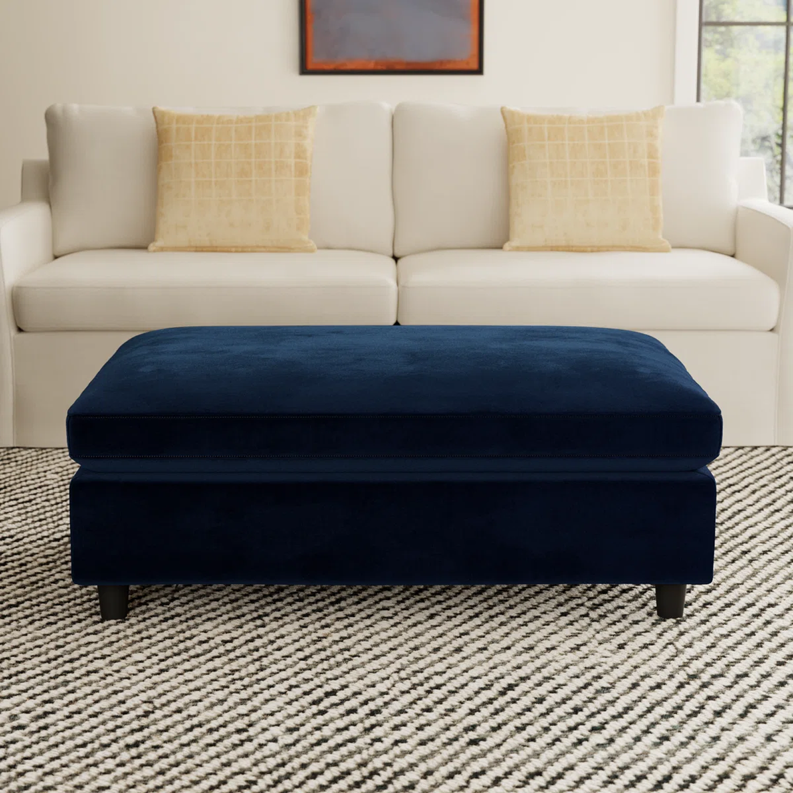 Navy Blue Upholstered Stool