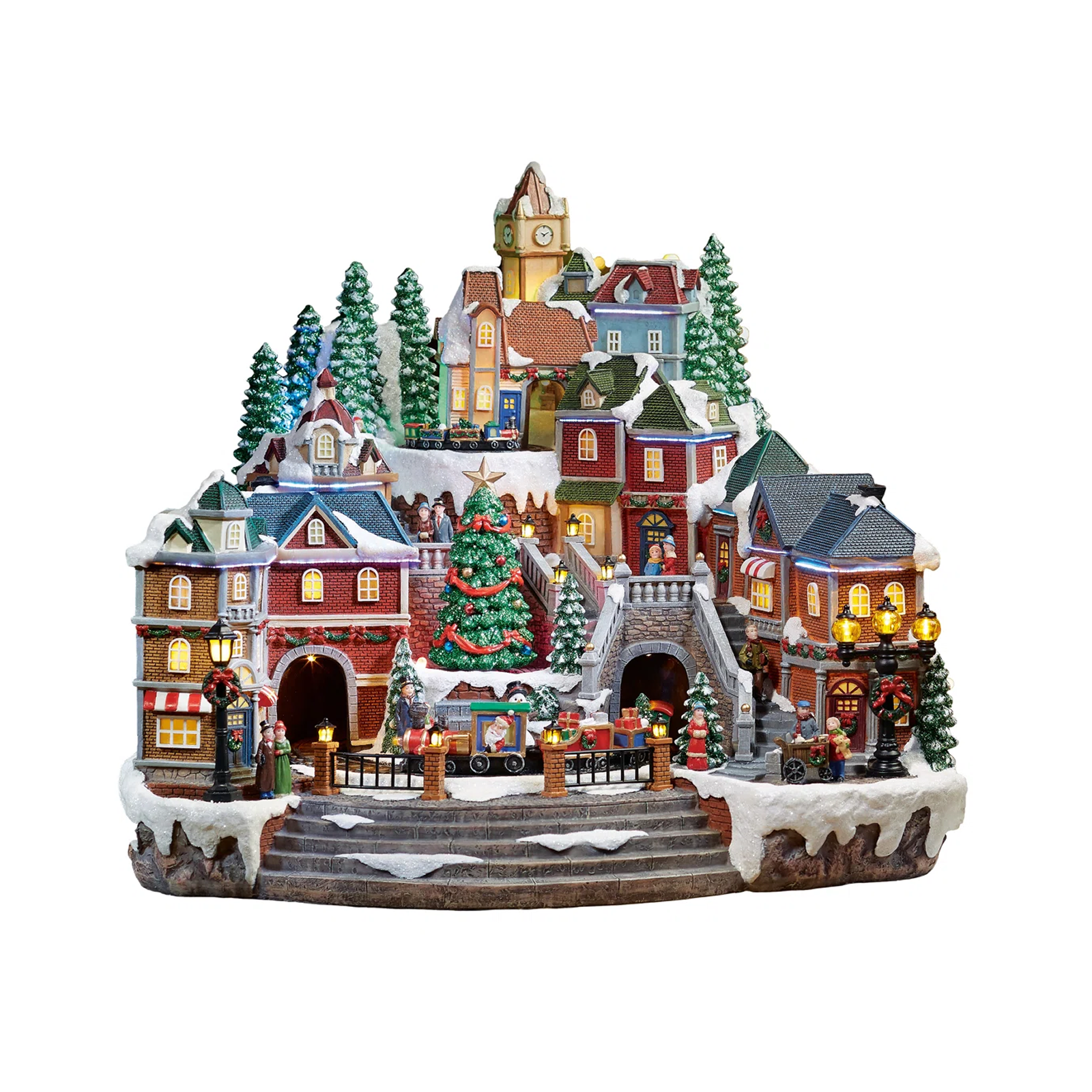 Rustic Brown Wooden Christmas Village Set (Pack of 4)