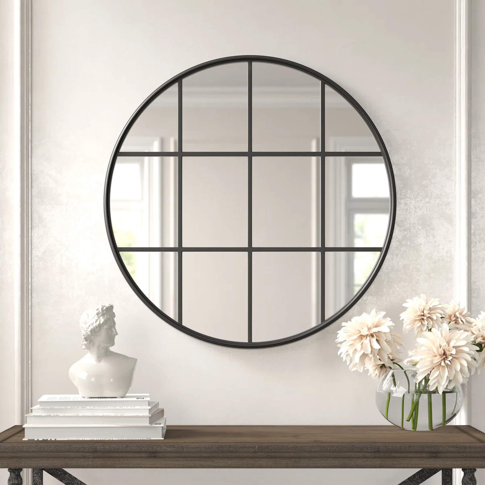 Grid Style Round Window Mirror