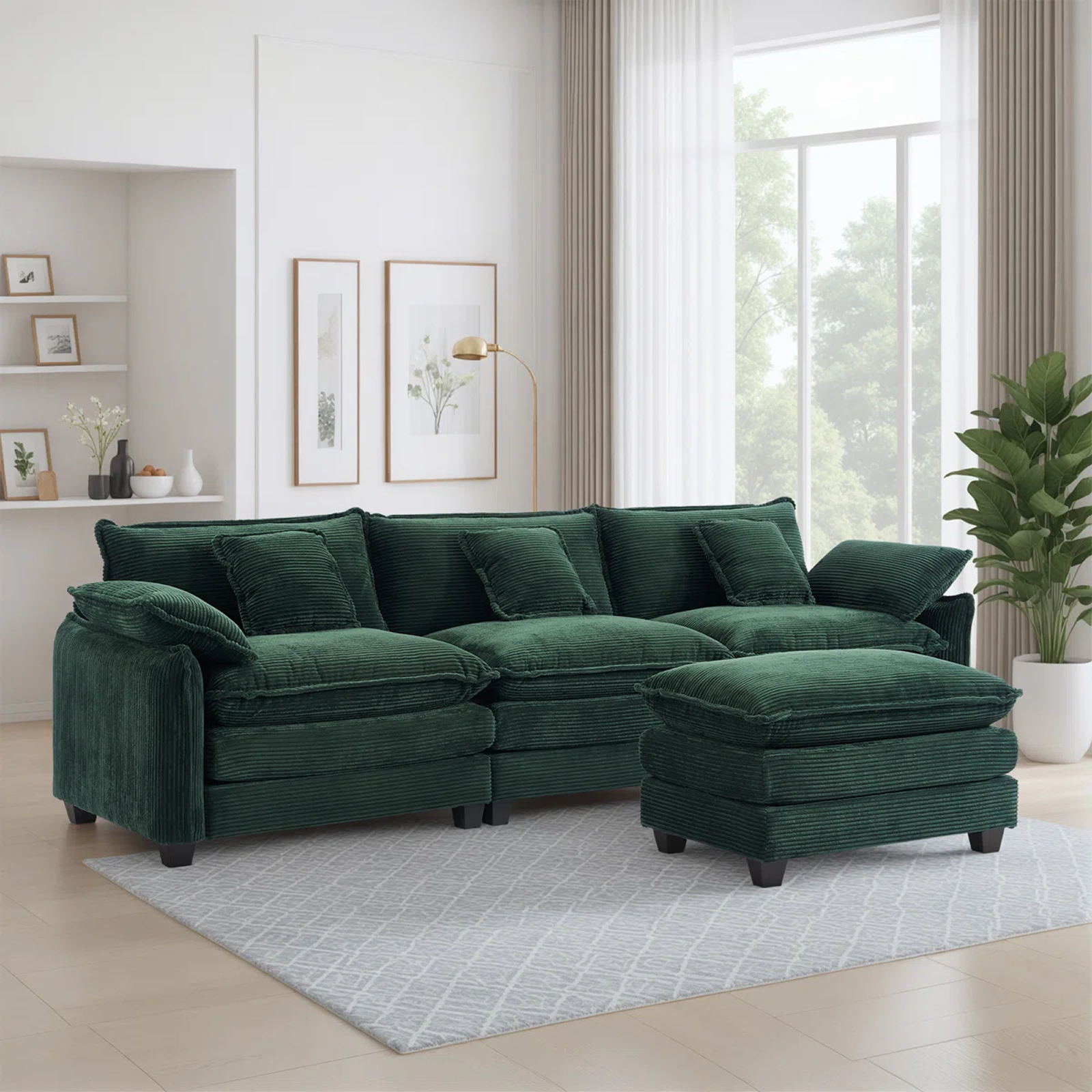 Pet-Friendly Green Velvet Sectional