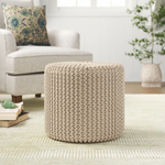Beige Woven Wool and Polyester Ottoman