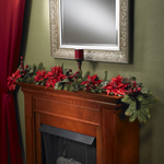 Red Berry & Poinsettia Accented Mantel Garland