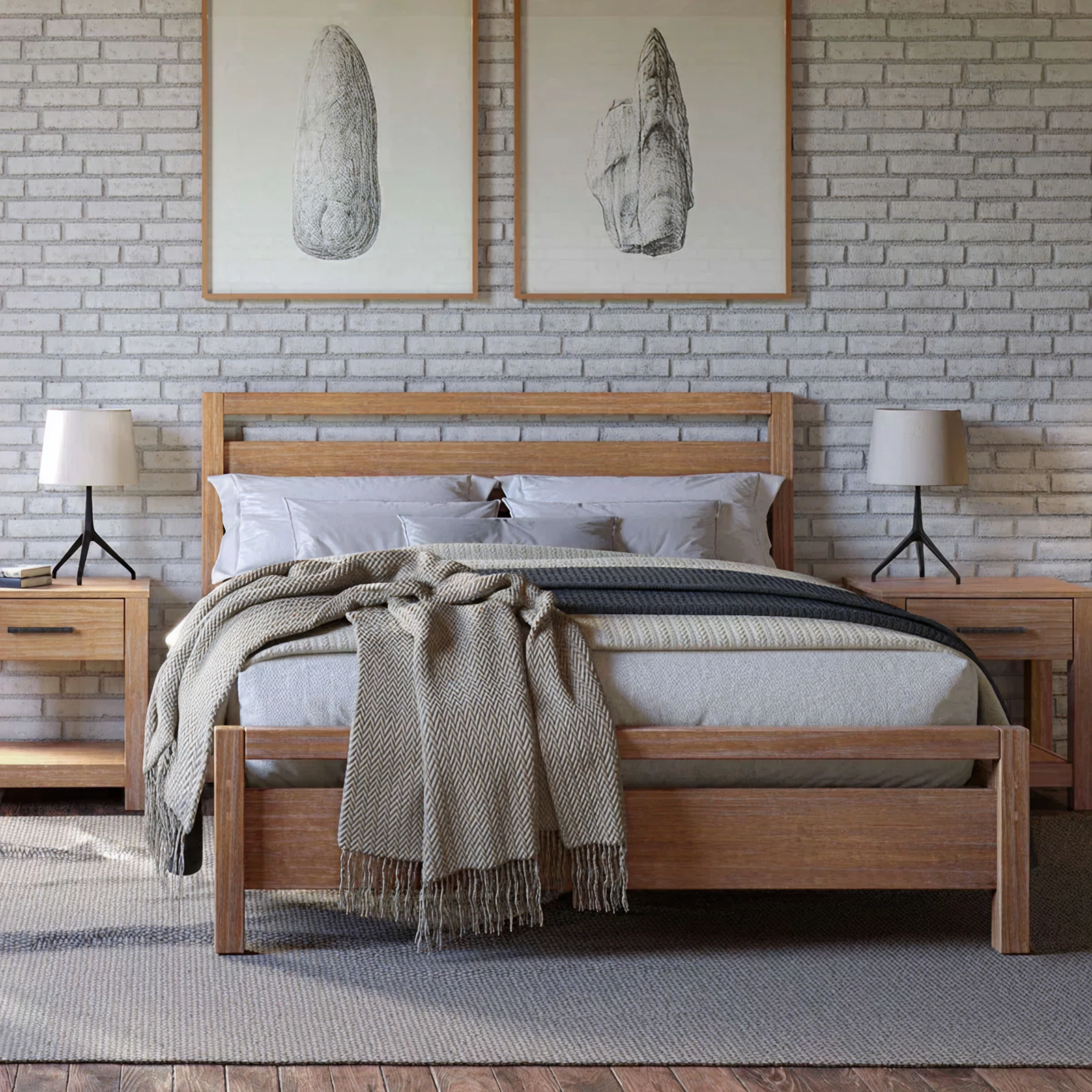 Beige Wooden Single Bed Frame