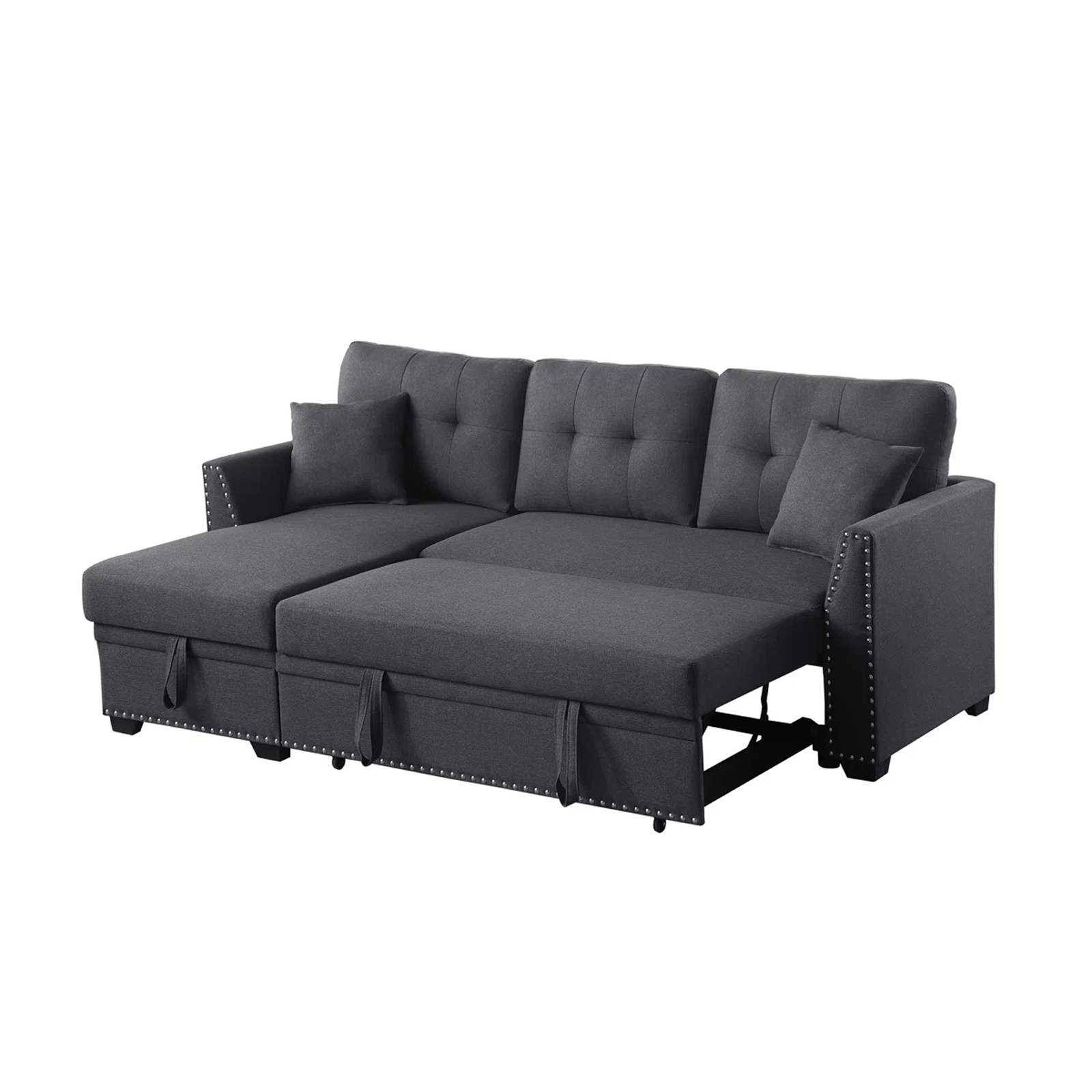 Charcoal Grey Reversible Sectional Sofa Bed with Storage