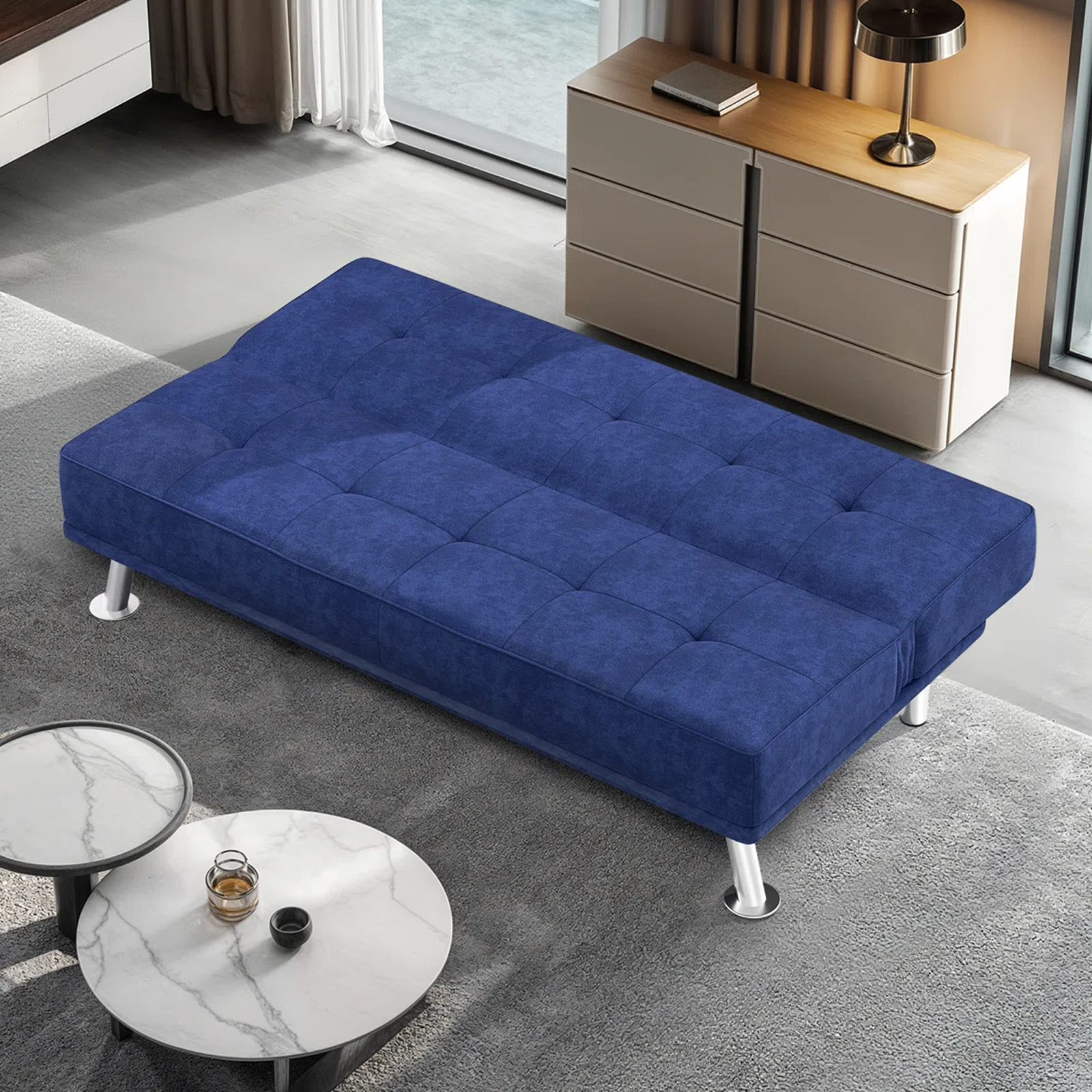 Midnight Blue Modern Click-Clack Futon Sofa