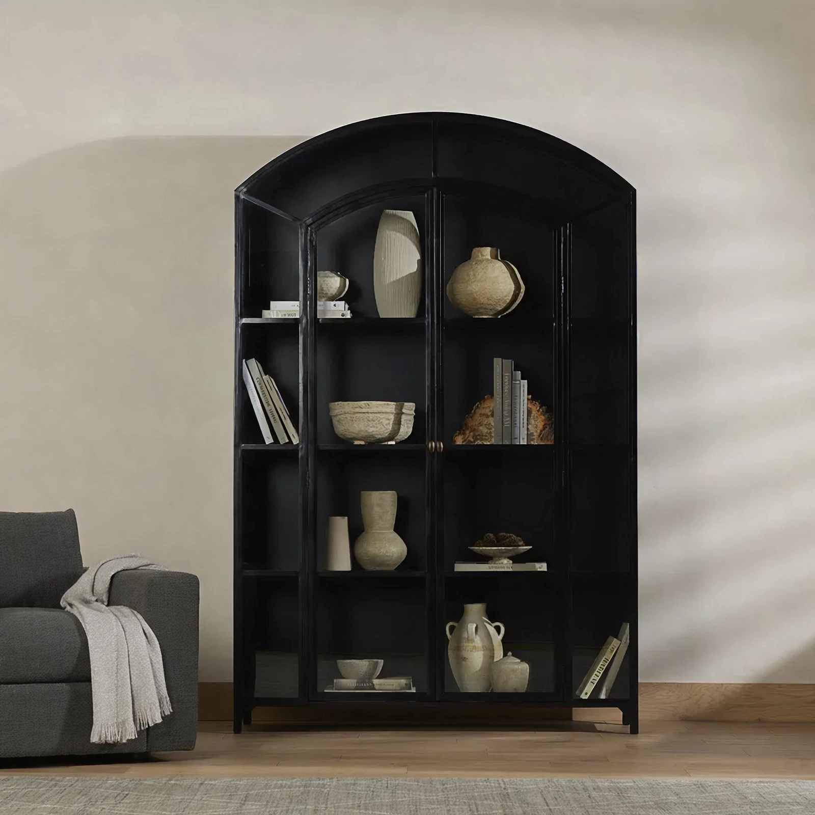 Decor Black Metal Cabinet with Arched Door