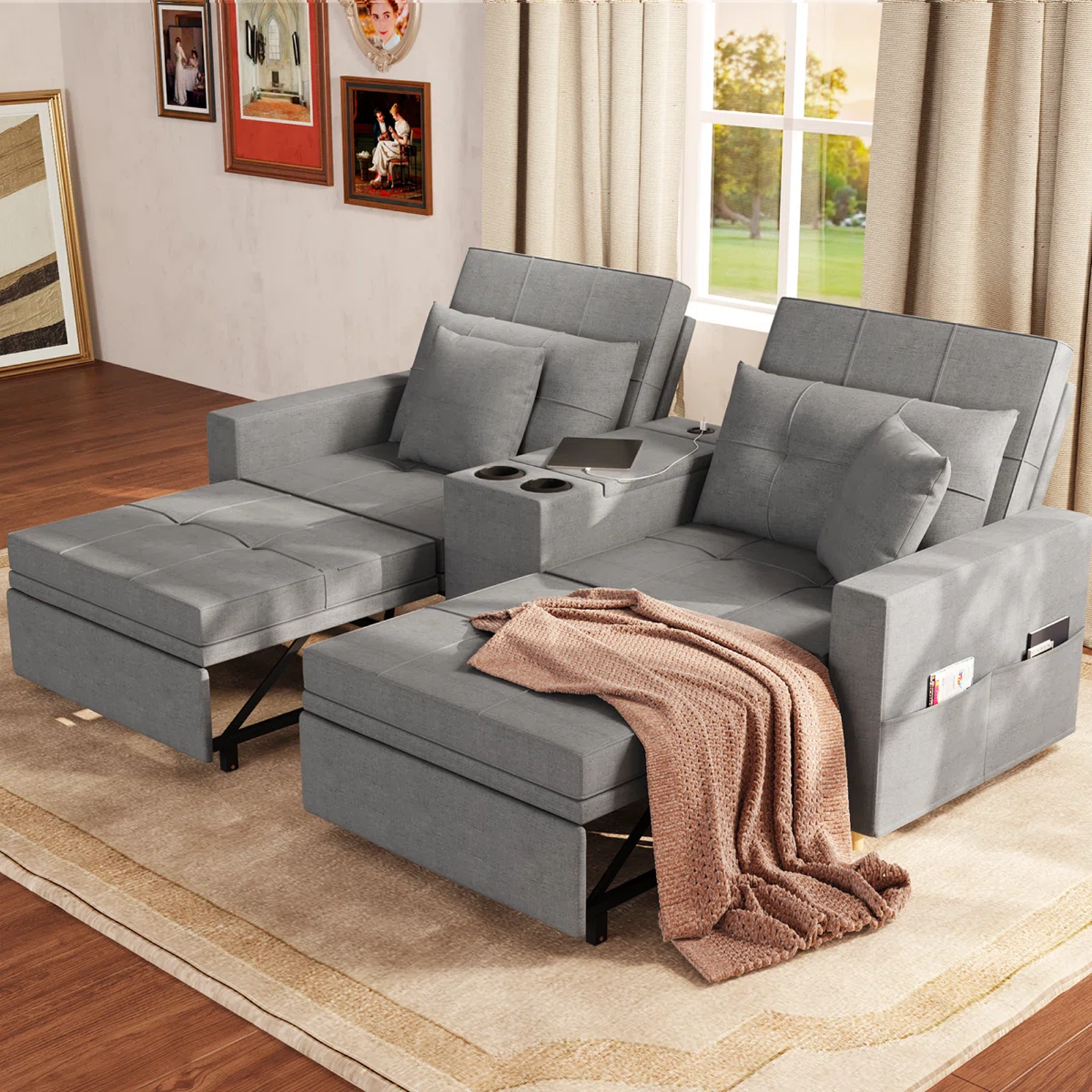 Slate Grey Modern Apartment Sofa with Chaise