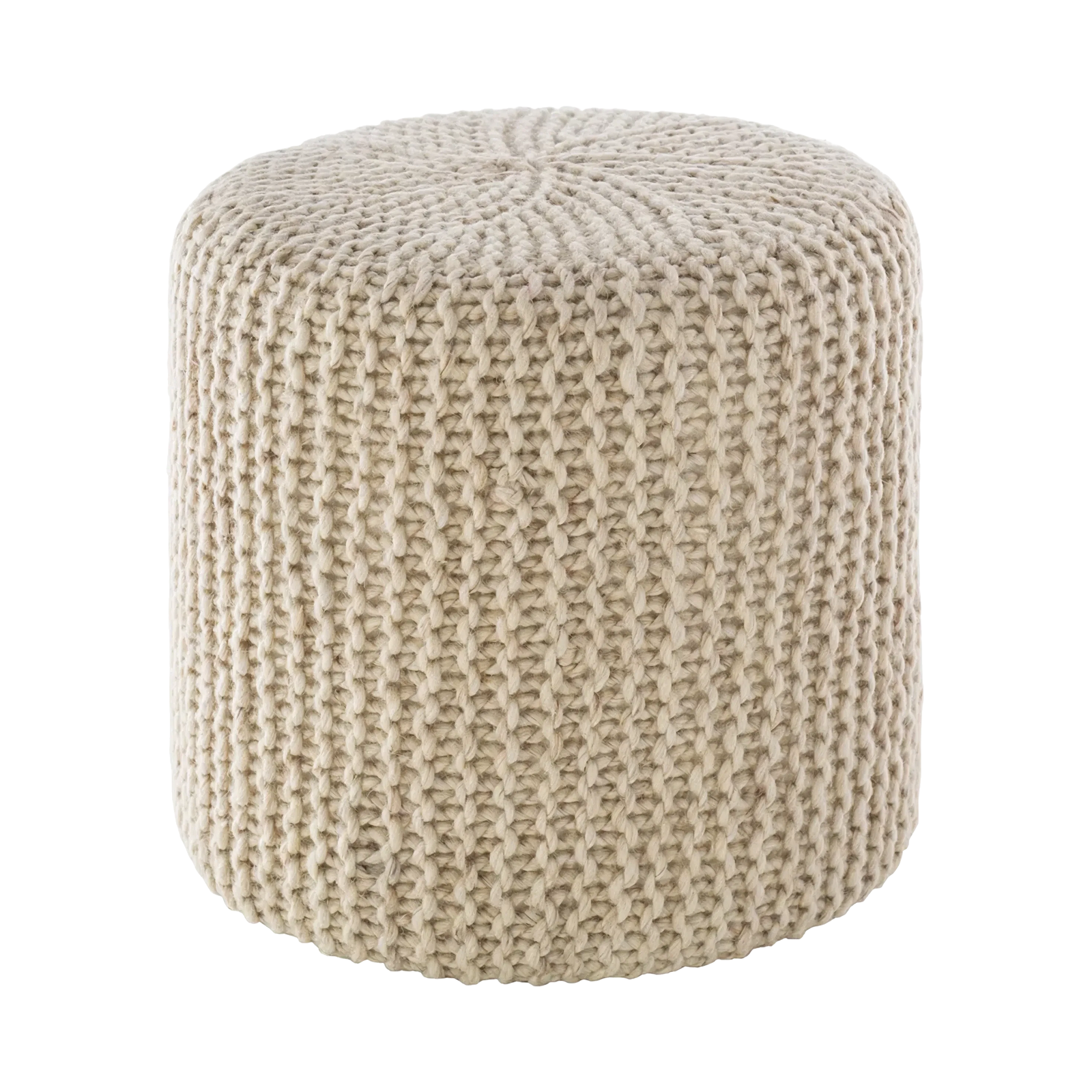 Beige Woven Wool and Polyester Ottoman