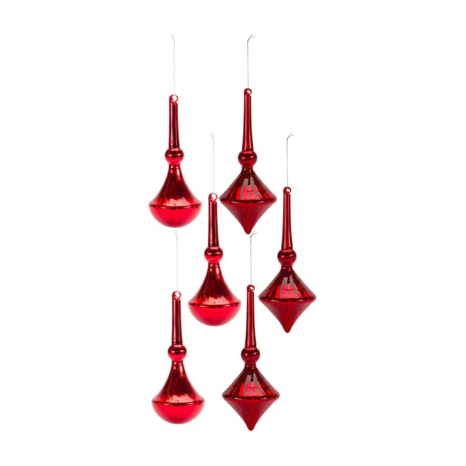 Vintage Ruby Red Finial Drop Ornaments (Set of 6)
